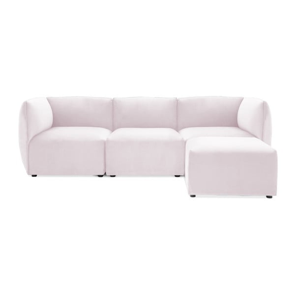 Jasnofioletowa 3-osobowa sofa modułowa z podnóżkiem Vivonita Velvet Cube