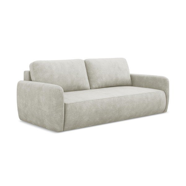 Kremowa rozkładana sofa z tkaniny szenilowej ze schowkiem 218 cm Lilo – Makamii-image-1