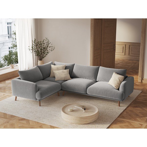 Szary aksamitny narożnik (lewostronny/w kształcie litery L) Naomi – Micadoni -image-1