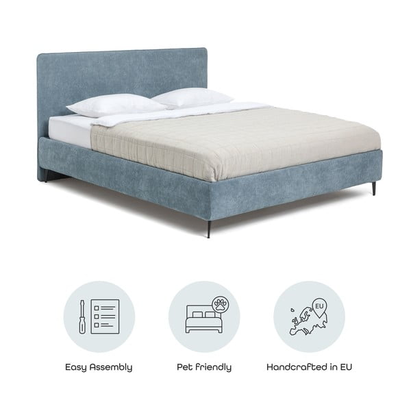 Niebieskie tapicerowane łóżko dwuosobowe ze stelażem 180x200 cm Noira Slim – Bonami Selection-image-4