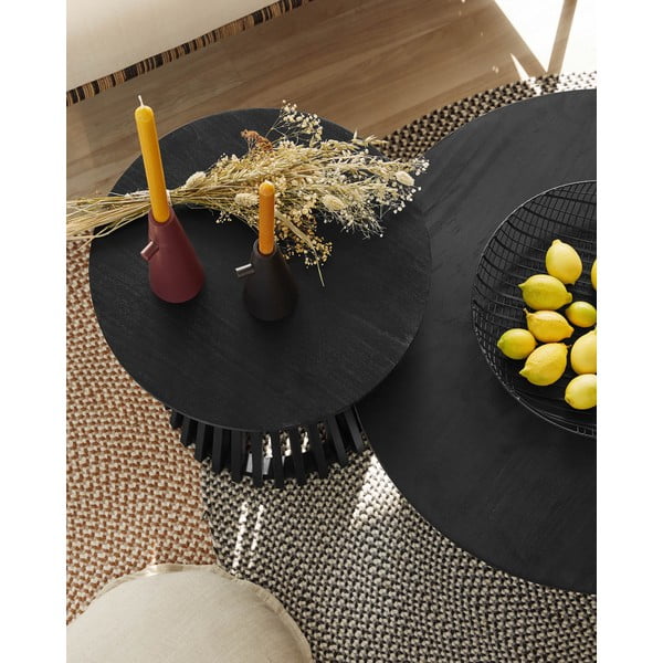 Czarny stolik z drewna tekowego Kave Home Irune, ⌀ 80 cm-image-1