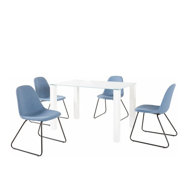 Komplet białego stołu i 4 niebieskich krzeseł Støraa Dante Colombo