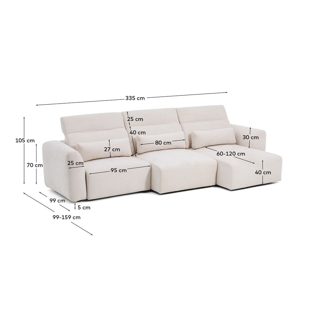 Beżowa częściowo rozkładana/rozkładana sofa z tkaniny szenilowej z szezlongiem 335 cm Lares – Kave Home (zdjęcie 5)
