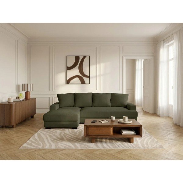 Zielony sztruksowy rozkładany/ze schowkiem narożnik (lewostronny/z szezlongiem) Campi – Bobochic Paris-image-2