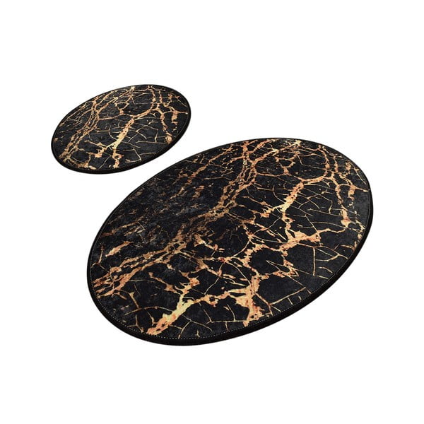 Zestaw 2 czarnych owalnych dywaników łazienkowych Foutastic Gold Marble