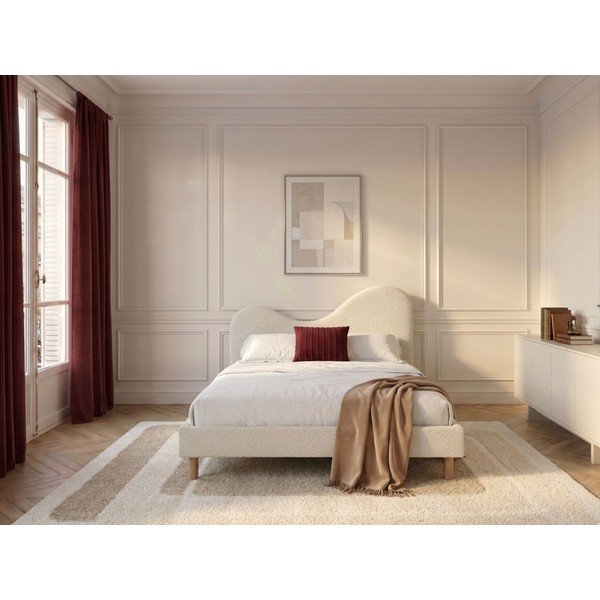 Białe tapicerowane tapicerowane łóżko dwuosobowe ze stelażem 160x200 cm Celina – Bobochic Paris-image-2