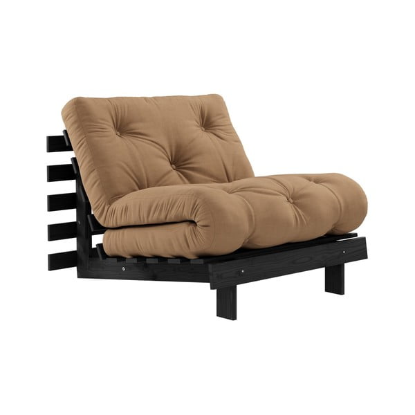 Fotel rozkładany z brązowym obiciem Karup Design Roots Black