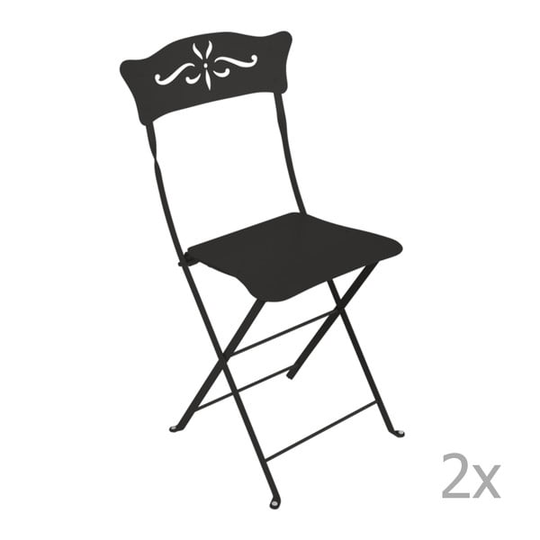 Komplet 2 czarnych składanych krzeseł ogrodowych Fermob Bagatelle