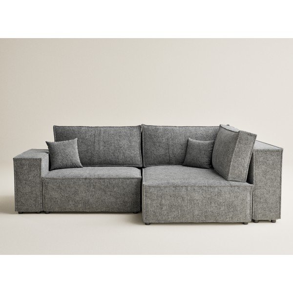 Szary rozkładany/ze schowkiem narożnik z tkaniny szenilowej (prawostronny/w kształcie litery L) Tonga – Maison de Rêve-image-2