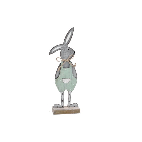Szara dekoracja z motywem królika w zielonych spodniach Ego Dekor 25,5x9x4 cm
