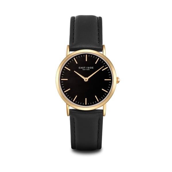 Czarny zegarek damski ze skórzanym paskiem i cyferblatem w kolorze złota Eastside East Village
