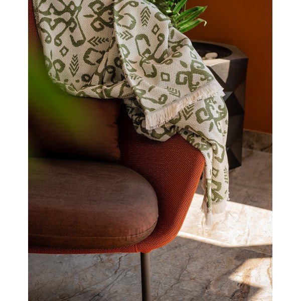 Ciemnozielony pled z domieszką bawełny Euromant Summer Linen, 140x180 cm-image-1