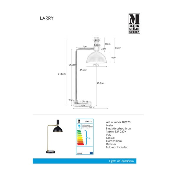 Czarno-złota lampa stołowa Markslöjd Larry-image-1