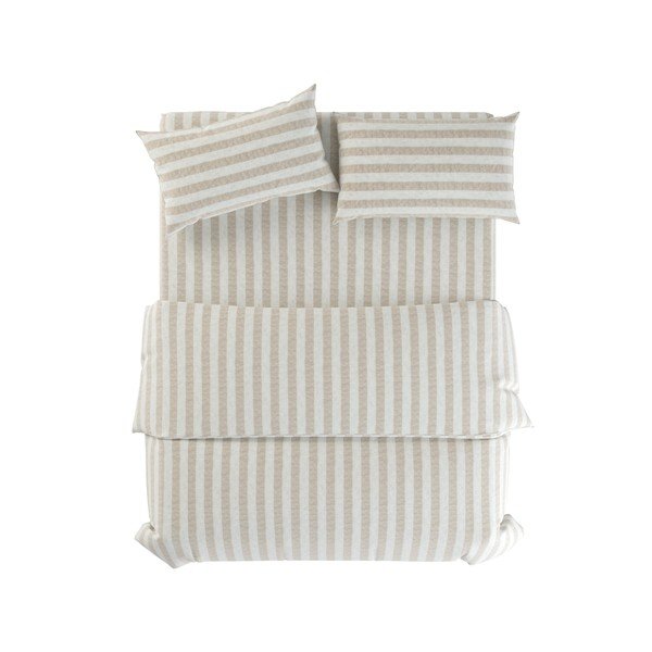 Jasnoszaro-kremowa lniana pościel dwuosobowa 200x200 cm Natural Stripes – Native Natural