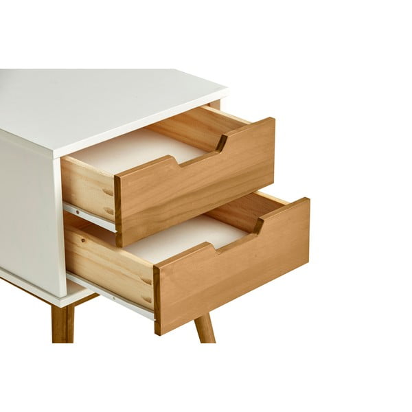 Biało-brązowa szafka nocna z litego drewna sosnowego Marckeric Baku-image-4