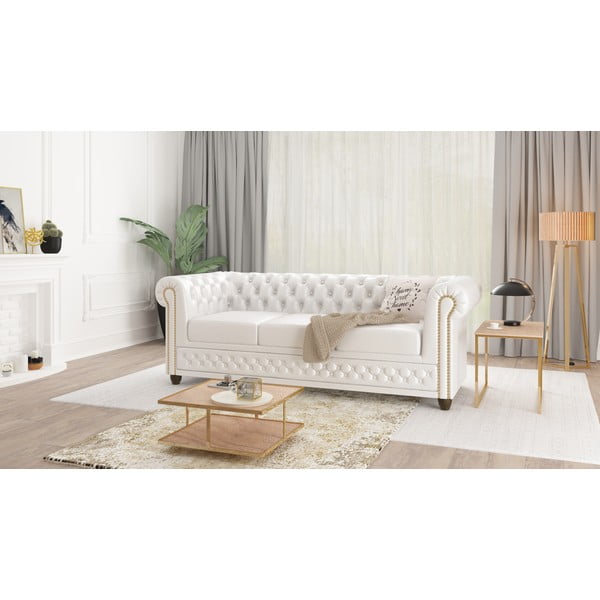 Biała rozkładana sofa z imitacji skóry 203 cm York – Ropez-image-1