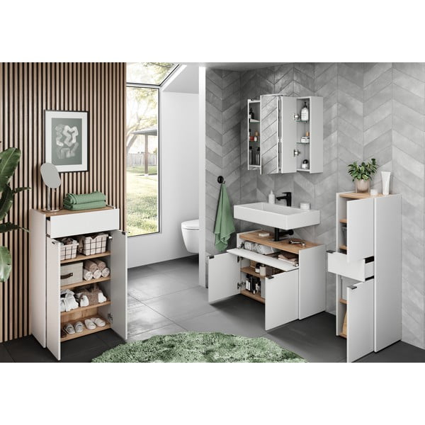 Biała wysoka szafka łazienkowa 34x111 cm Forano – Germania-image-4