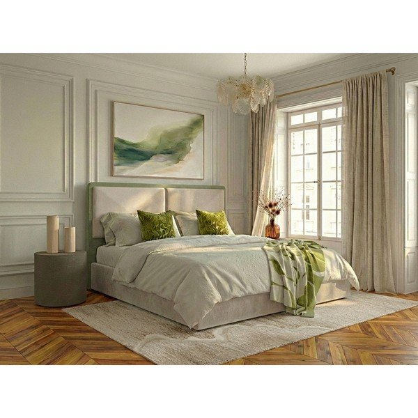 Beżowe tapicerowane łóżko dwuosobowe ze schowkiem ze stelażem 180x200 cm Mara – Bobochic Paris-image-1