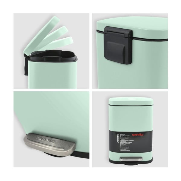 Miętowy stalowy kosz na śmieci z pedałem 5 l   Akira – Spirella-image-3