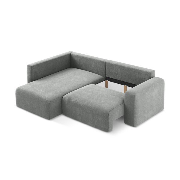 Szary rozkładany/ze schowkiem narożnik z tkaniny szenilowej (lewostronny/w kształcie litery L) Kona – Makamii-image-4