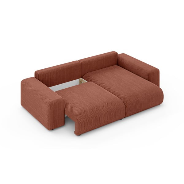 Ceglasty sztruksowy rozkładany narożnik ze schowkiem (strona zmienna) Luma – Ropez-image-4