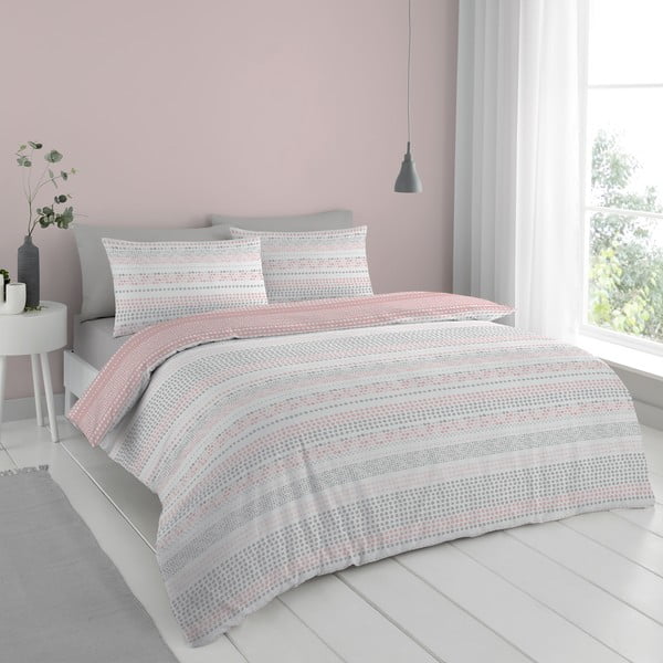 Różowo-szara pościel 200x135 cm Banded Spots – Cloudsoft-image-2