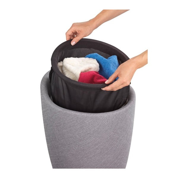 Jasnoszary kosz na pranie i taboret w jednym Wenko Linen Look, 20 l-image-3