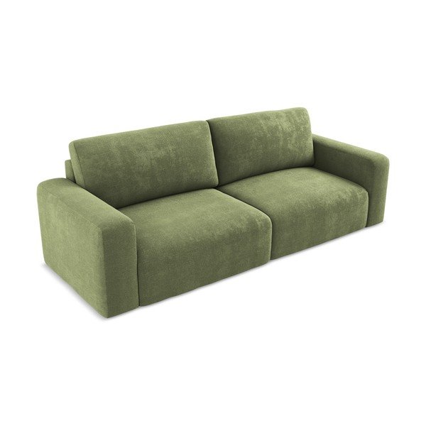 Zielona rozkładana/ze schowkiem sofa z tkaniny szenilowej 252 cm Kona – Makamii-image-3