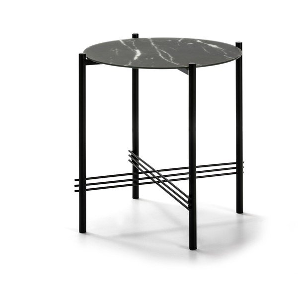 Czarny stolik ze szklanym blatem w dekorze marmuru Marckeric, ø 47 cm