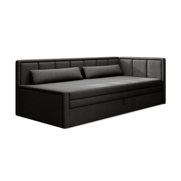 Ciemnoszara rozkładana/ze schowkiem sofa z tkaniny szenilowej 214 cm Fulgeo – ELTAP