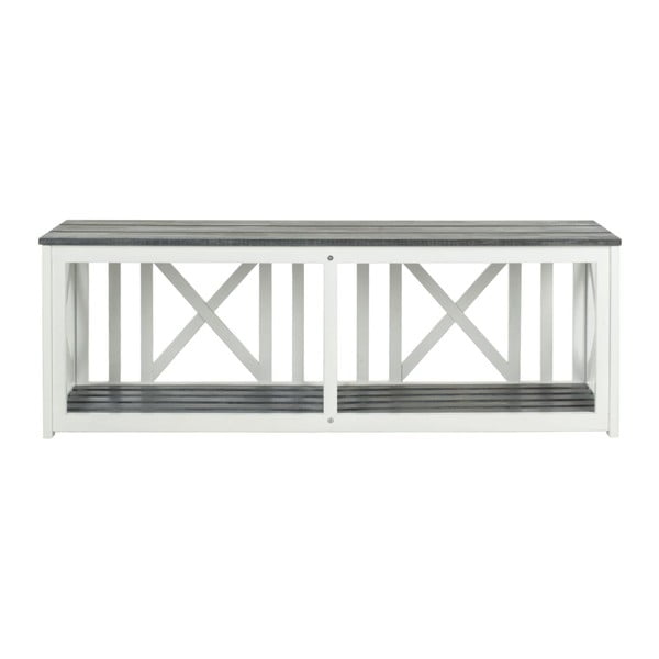 Biało-szara ławka ogrodowa z drewna akacji Safavieh Branco Grey-image-2
