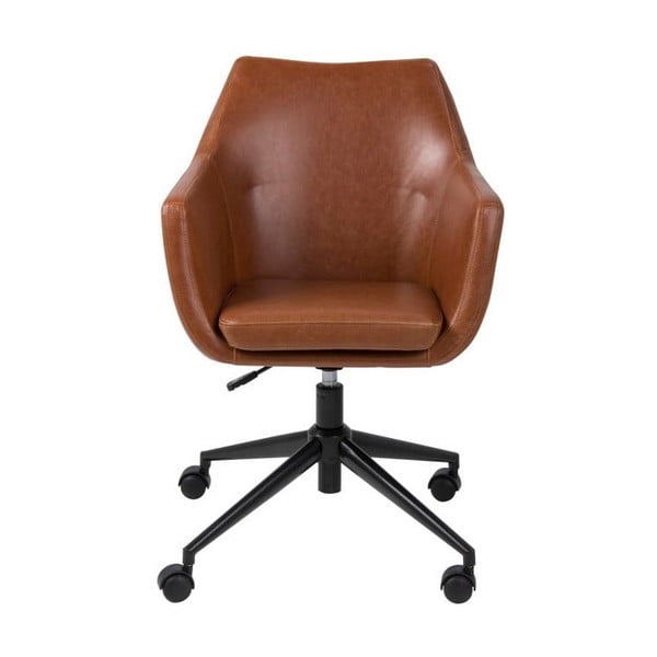 Brązowy fotel biurowy ze skóry ekologicznej na kółkach Actona Nora-image-1