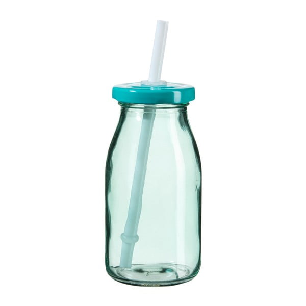 Turkusowa butelka na smoothie z wieczkiem i słomką SUMMER FUN II, 200 ml