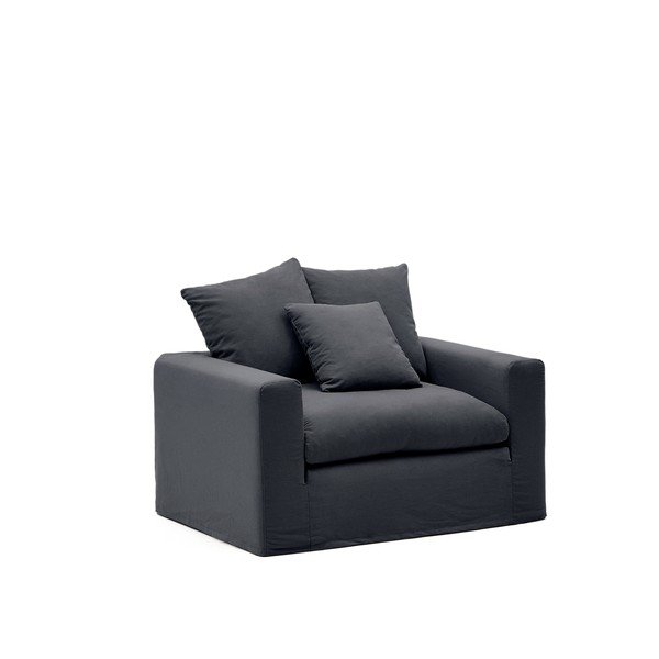 Antracytowy lniany fotel Nora – Kave Home