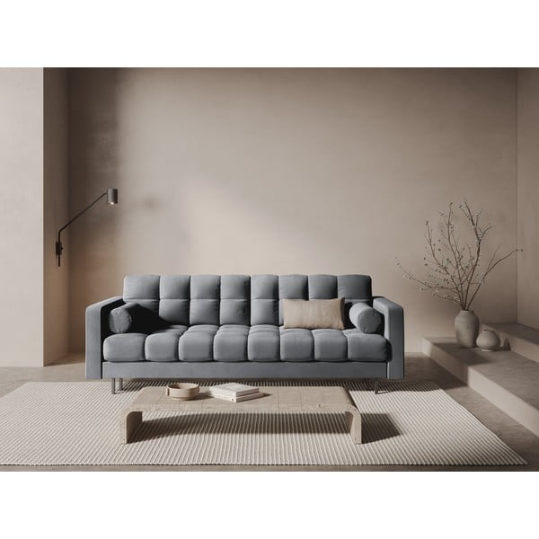 Jasnoszara aksamitna rozkładana sofa ze schowkiem 222 cm Bali – Cosmopolitan Design-image-1