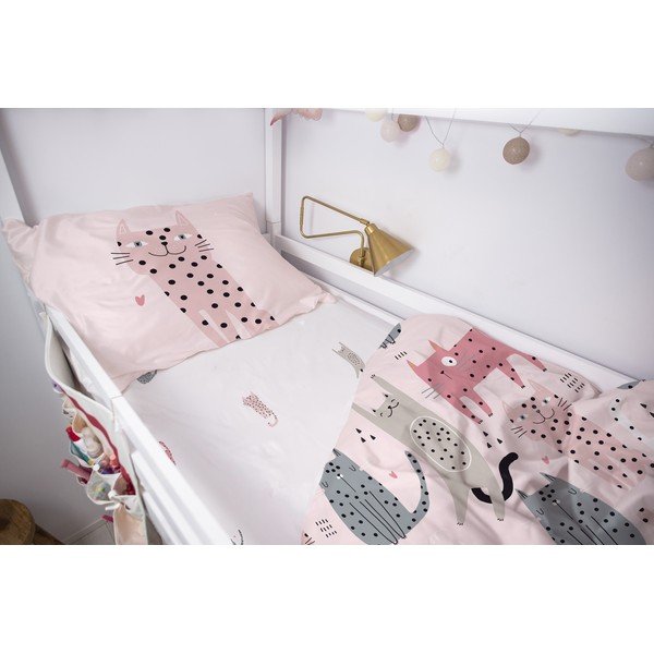 Elastyczne prześcieradło dziecięce z satyny bawełnianej 200x90 cm Meow Meow – Butter Kings-image-1
