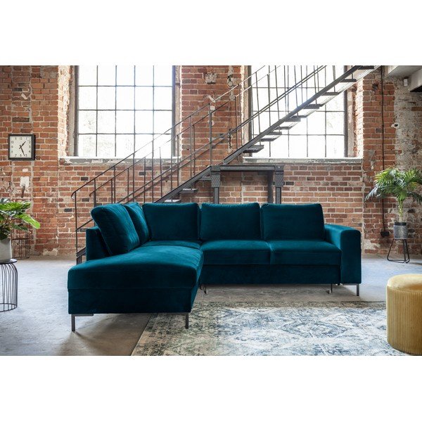 Turkusowy aksamitny rozkładany narożnik (lewostronny) Lofty Lilly – Miuform-image-3