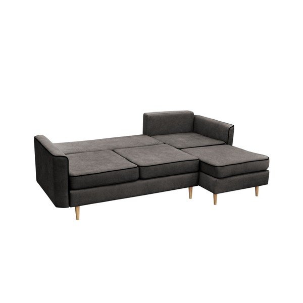 Ciemnoszary narożnik rozkładany z jasnymi nogami Mazzini Sofas Ladybird, prawostronny-image-3