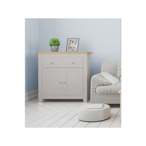 Szaro-naturalna niska komoda w dekorze dębu 79x81 cm Emerald – Støraa-image-2