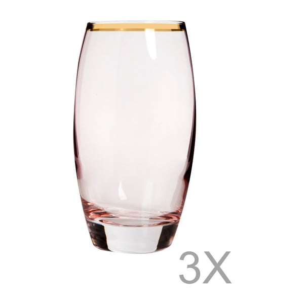 Zestaw 3 wysokich szklanek ze złotą krawędzią Mezzo Tatiana, 270 ml