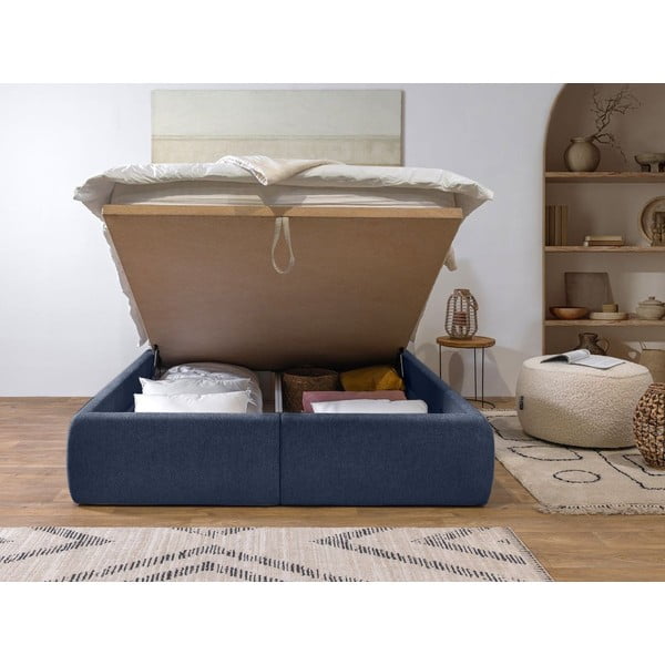 Ciemnoniebieskie tapicerowane łóżko dwuosobowe ze schowkiem i stelażem 160x200 cm Garance – Bobochic Paris-image-3