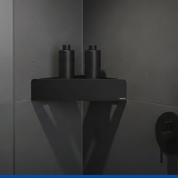Czarna półka łazienkowa z mocowaniem Turbo-loc ze stali nierdzewnej bez wiercenia/narożna Lizan – Wenko-image-1
