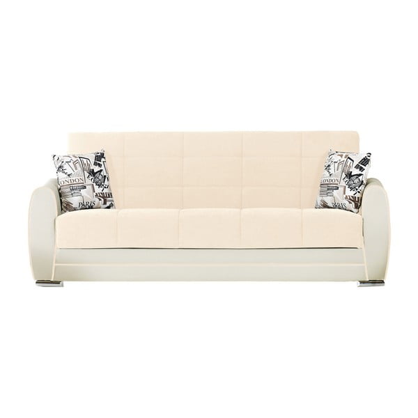 Beżowo-kremowa trzyosobowa sofa rozkładana ze schowkiem Esidra Rest