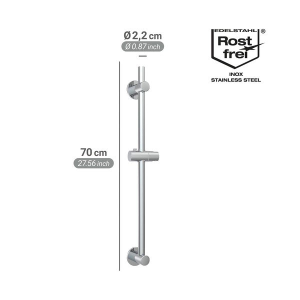 Drążek prysznicowy z suwakiem na słuchawkę ze stali nierdzewnej w kolorze srebra z połyskiem bez wiercenia 70 cm – Wenko-image-4