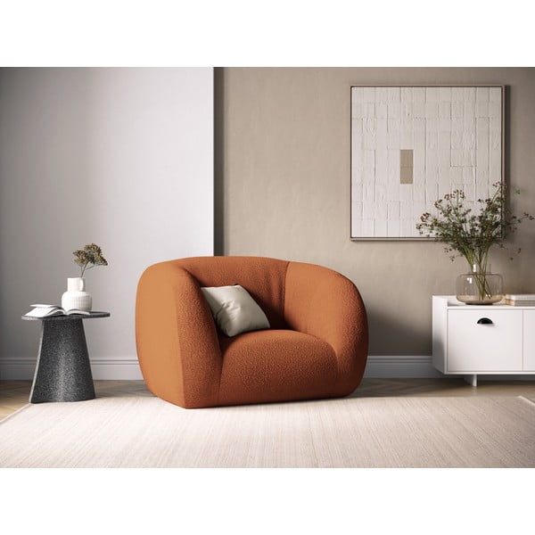 Pomarańczowy fotel z materiału bouclé Essen – Cosmopolitan Design-image-1