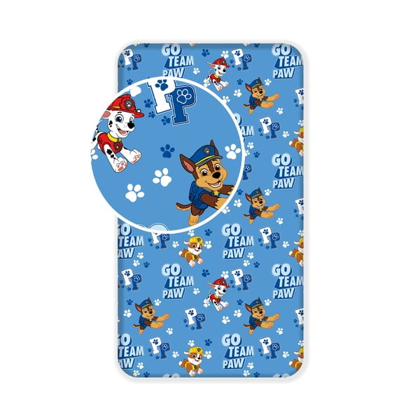 Niebieskie bawełniane prześcieradło dziecięce z gumką 90x200 cm Paw Patrol – Jerry Fabrics