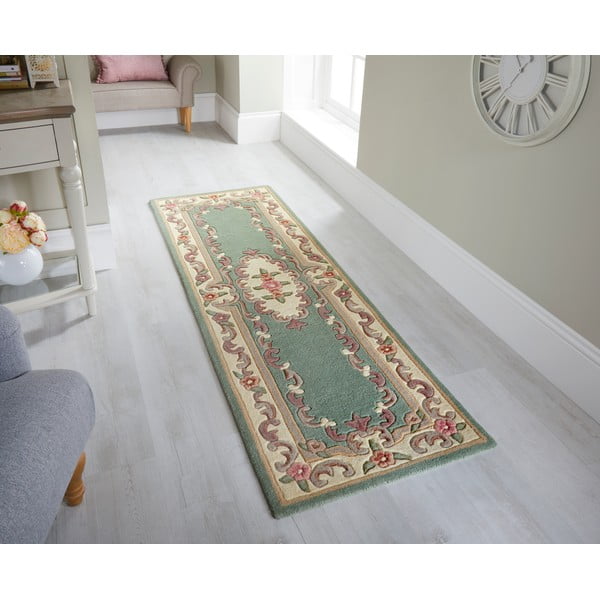 Zielony wełniany chodnik Flair Rugs Aubusson, 67x210 cm-image-1