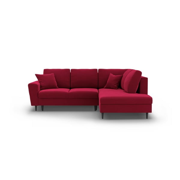 Czerwony aksamitny rozkładany narożnik ze schowkiem (prawostronny/w kształcie litery L) Kyoto – Cosmopolitan Design