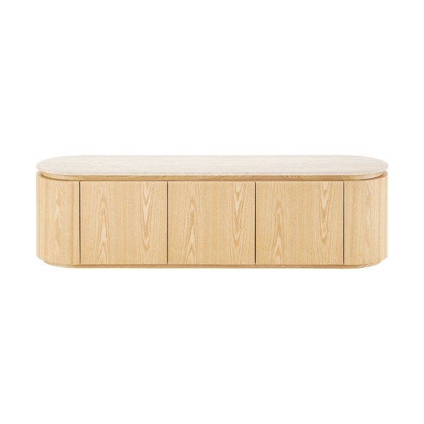 Kremowa/w naturalnym kolorze szafka pod TV z kamiennym blatem 160x45x40 cm Larvik – House Nordic-image-4