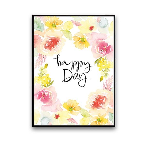 Plakat z abstrakcyjnymi kwiatami Happy Day, 30 x 40 cm